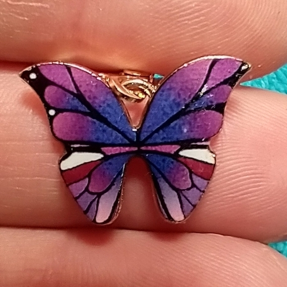 Goldtone purple butterfly wire pierced dangle earrings - Picture 1 of 3